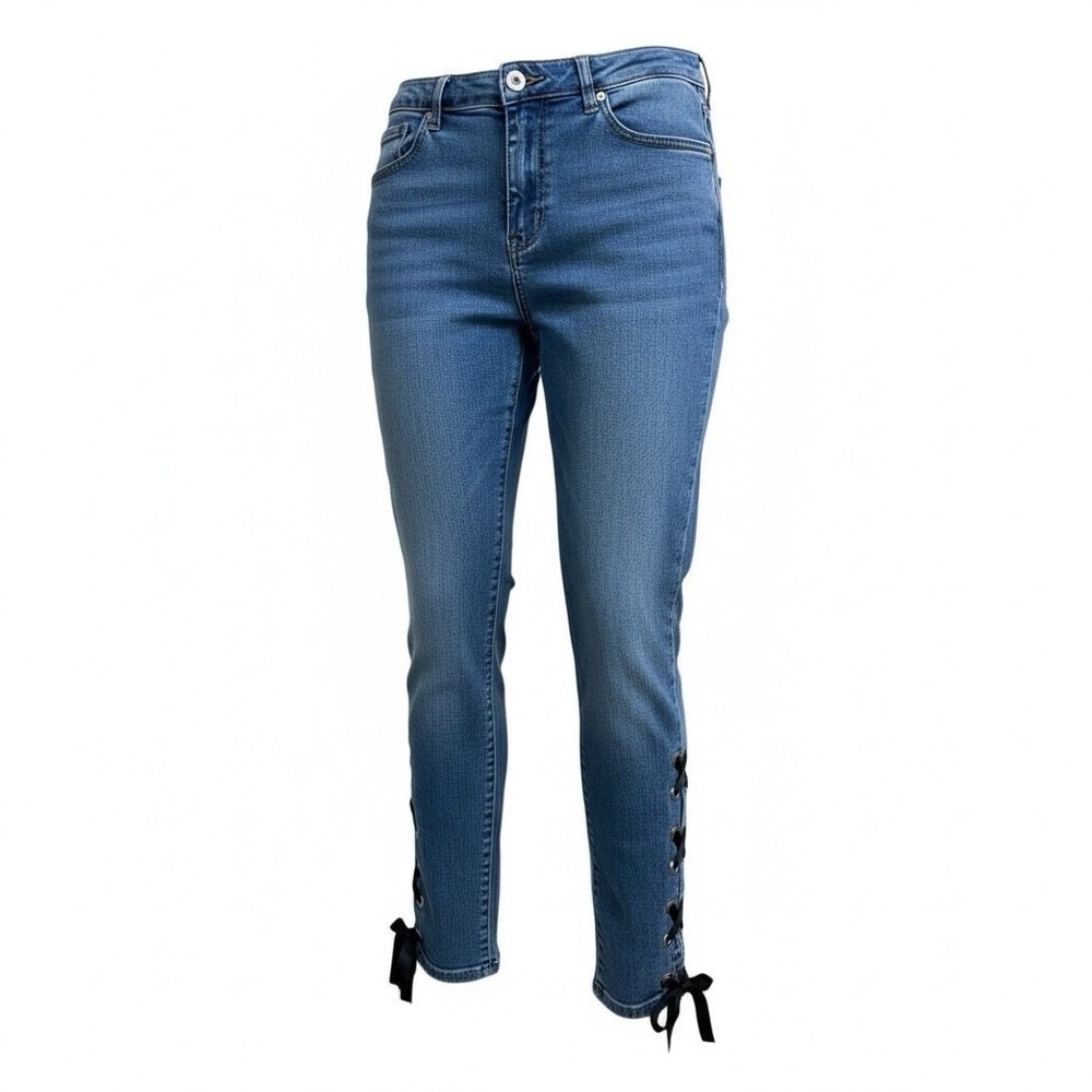 Venus Women's Size 16 Lace Up Denim Blue Jeans Criss Cross Medium Wash